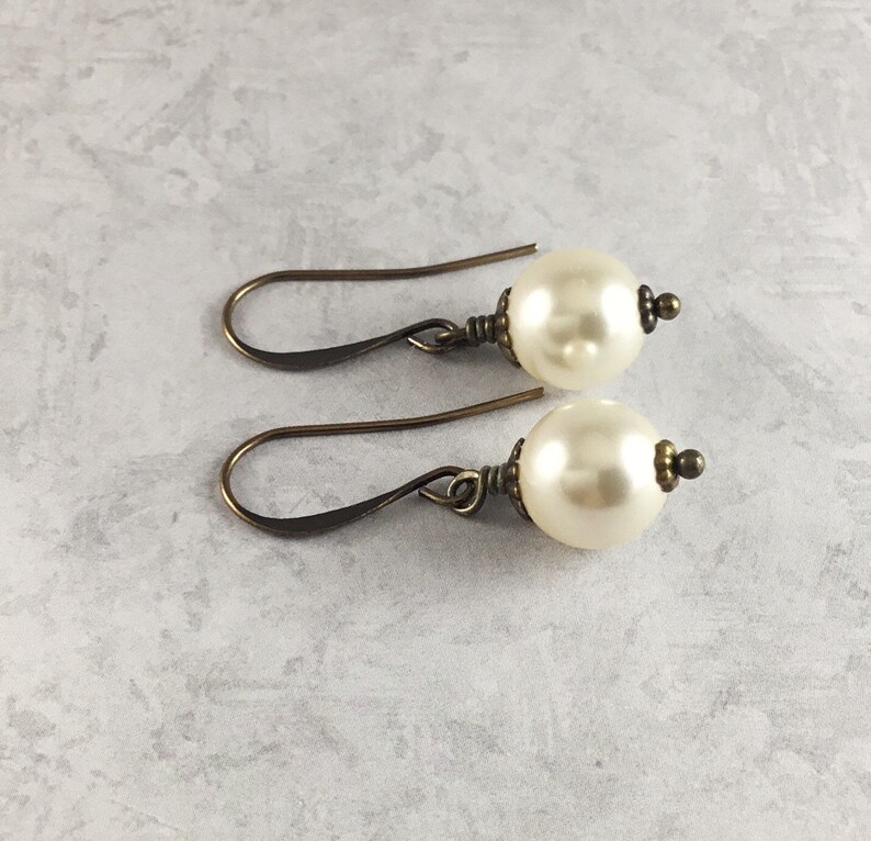 Ivory Pearl Cottagecore Earrings with Antiqued Brass image 4