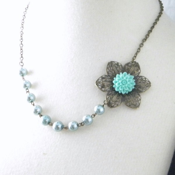 Aqua Blue Wedding Flower Necklace