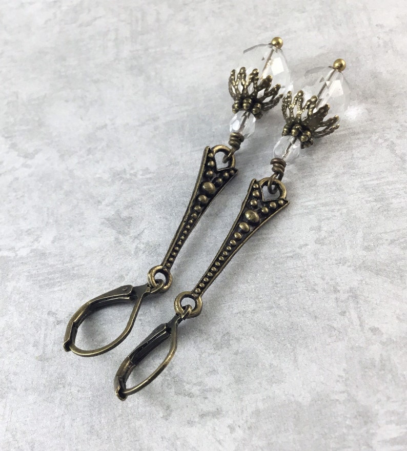 1920s Statement Earrings. Clear Art Deco Earrings