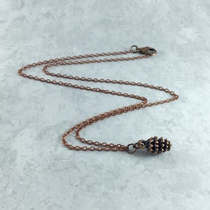 Tiny Pinecone Cottagecore Necklace with Antiqued Copper