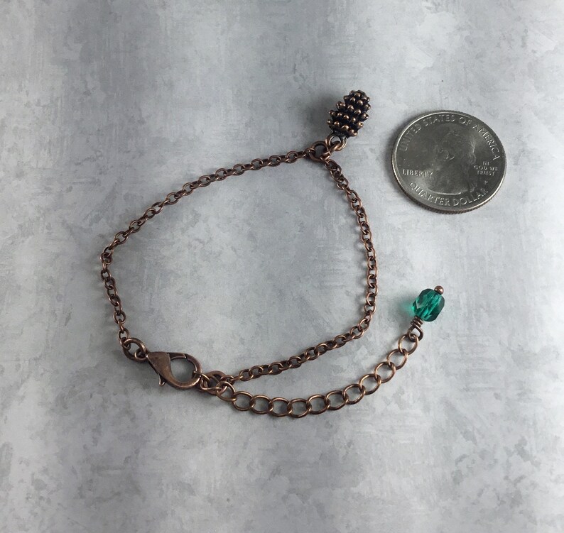Tiny Pinecone Cottagecore Bracelet with Antiqued Copper image 3