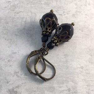 Black Dark Academia Earrings with Antiqued Brass