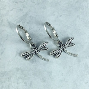 Tiny Dragonfly Cottagecore Earrings with Antiqued Silver