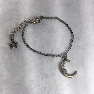 Crescent Moon Whimsigoth Bracelet with Antiqued Brass