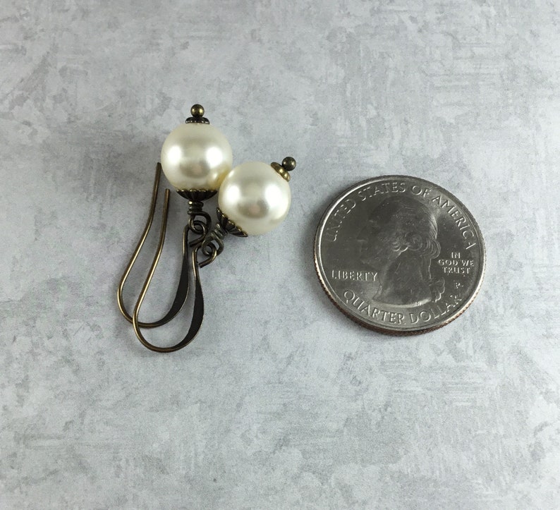 Ivory Pearl Cottagecore Earrings with Antiqued Brass image 2