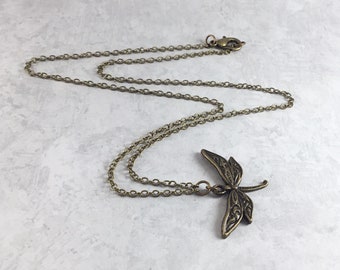 Dragonfly Goblincore Necklace with Antiqued Brass