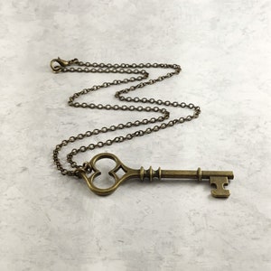 Skeleton Key Dark Academia Necklace with Antiqued Brass