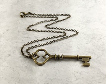 Skeleton Key Dark Academia Necklace with Antiqued Brass