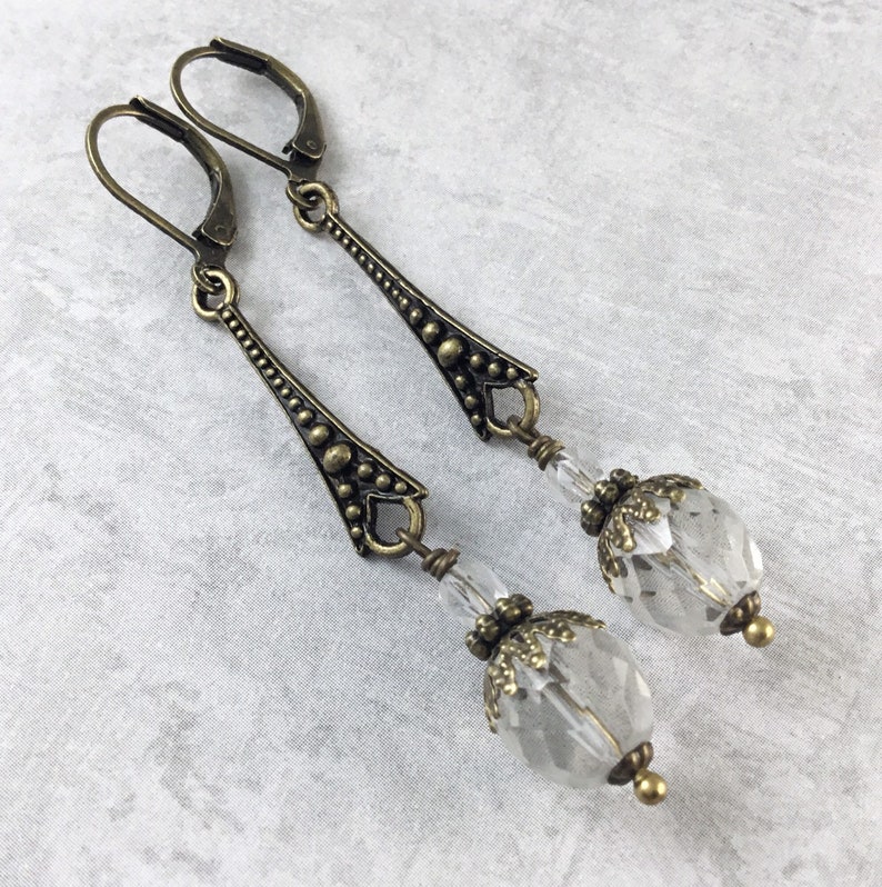 1920s Statement Earrings. Clear Art Deco Earrings