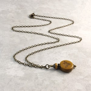 Mustard Yellow Bee Cottagecore Necklace with Antiqued Brass