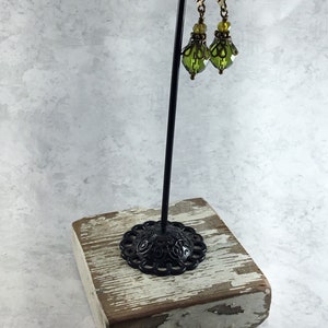 Olive Green Dark Academia Earrings with Antiqued Brass image 6