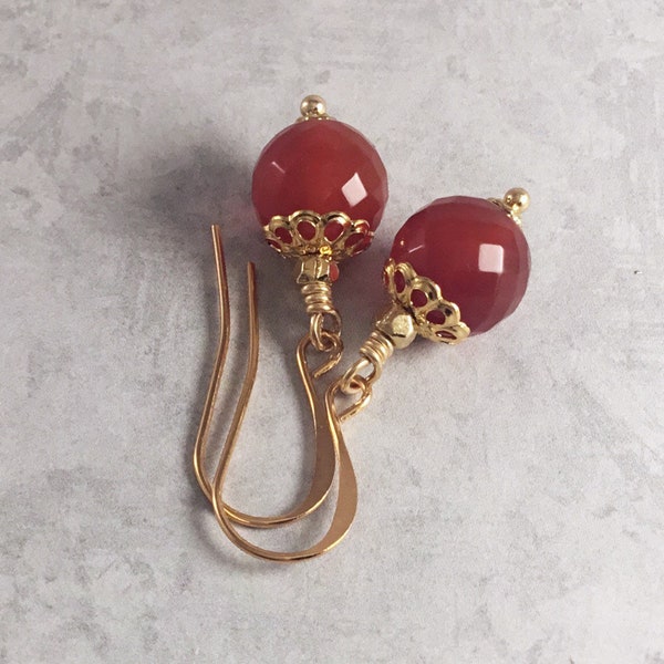 Carnelian Coquette Aesthetic Earrings with Gold