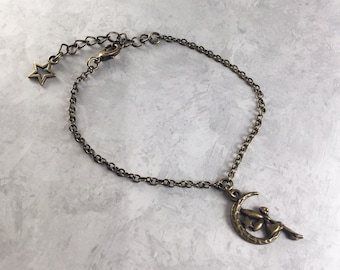 Fairycore Moon Bracelet with Antiqued Brass