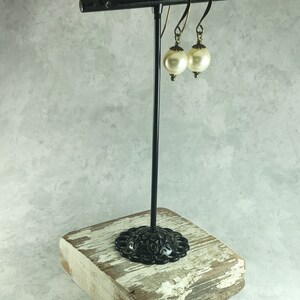 Ivory Pearl Cottagecore Earrings with Antiqued Brass image 6