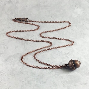 Tiny Acorn Cottagecore Necklace with Antiqued Copper