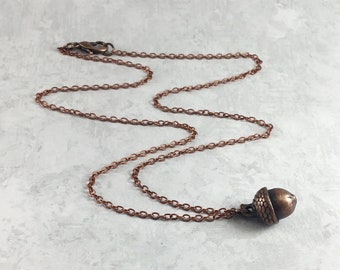 Tiny Acorn Cottagecore Necklace with Antiqued Copper