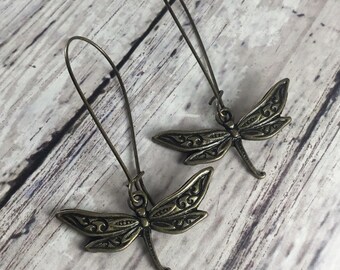 Dragonfly Goblincore Earrings with Antiqued Brass