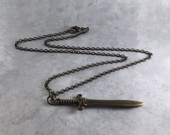 Sword Renaissance Costume Necklace with Antiqued Brass