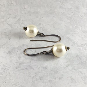 Ivory Pearl Cottagecore Earrings with Antiqued Brass image 5