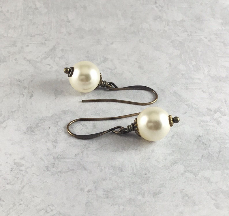 Ivory Pearl Cottagecore Earrings with Antiqued Brass image 5