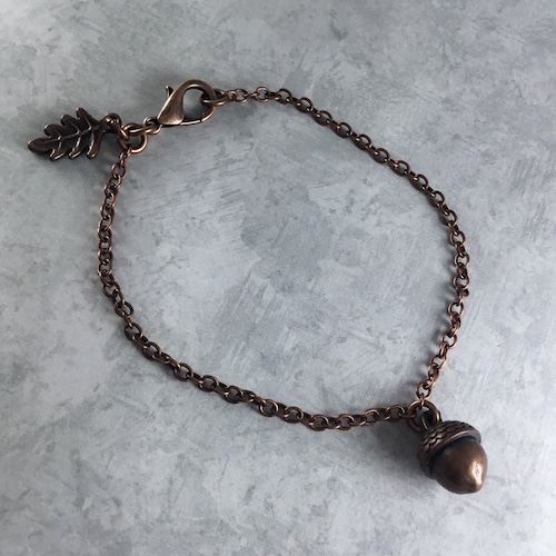 Tiny Acorn Cottagecore Bracelet with Antiqued Copper