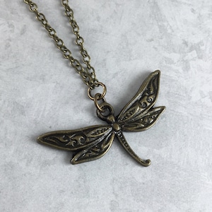 Dragonfly Goblincore Necklace with Antiqued Brass
