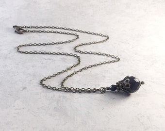 Black Dark Academia Necklace with Antiqued Brass