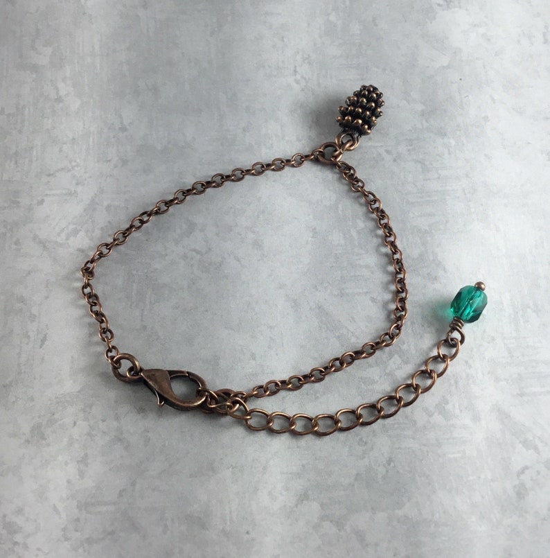 Tiny Pinecone Cottagecore Bracelet with Antiqued Copper image 4