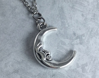 Crescent Moon Whimsigoth Necklace with Antiqued Silver
