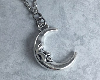 Crescent Moon Whimsigoth Necklace with Antiqued Silver