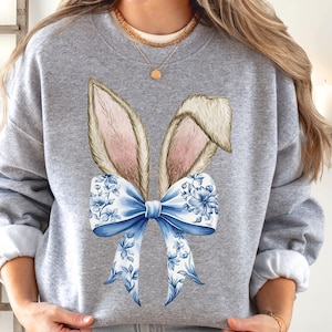 Coquette Bow Bunny Ears Sweatshirt Coquette Easter Shirt easter coquette bow Cute Bunny Sweatshirt Rabbit Tee Happy Easter Gift easter shirt