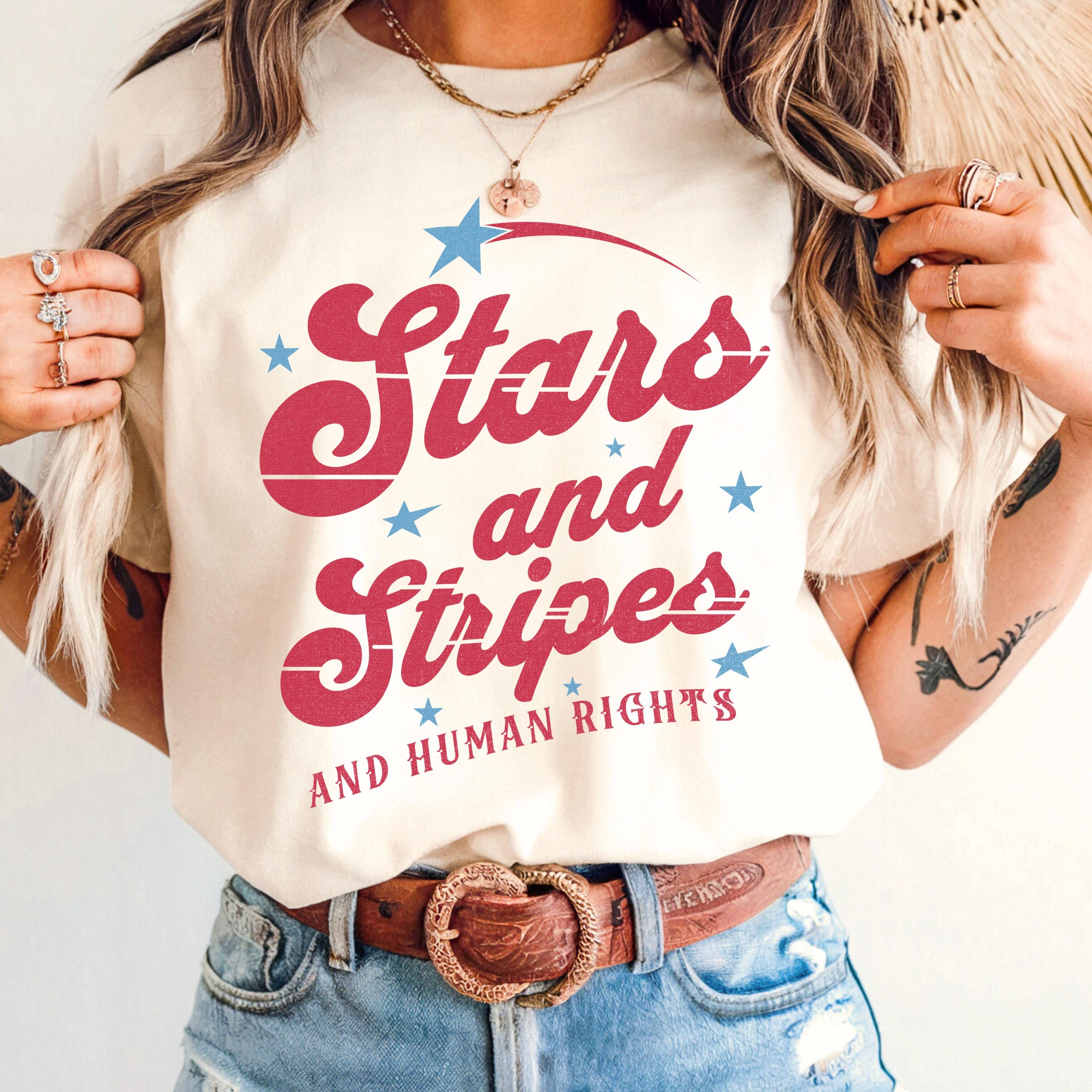 Stars and Stripes and Human Rights Tee, Speak Up Shirt, Feminist Fourth of July Shirt, Freedom for All Graphic, Comfort Colors T-Shirt USA - HHT014