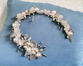 Elegante parelbloemhoofdband - bruidshoofdtooi, huwelijkskroon, modeaccessoire