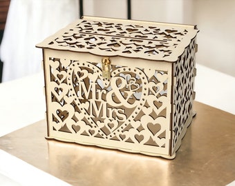 DIY Wooden Wedding Card Box with Lock - Hollow Floral Pattern, Perfect for Wedding Decor and Gift Envelopes