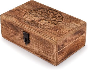 Handgemaakte mangohouten levensboom gravure prachtig Keepsake Box sieraden organisator uniek cadeau