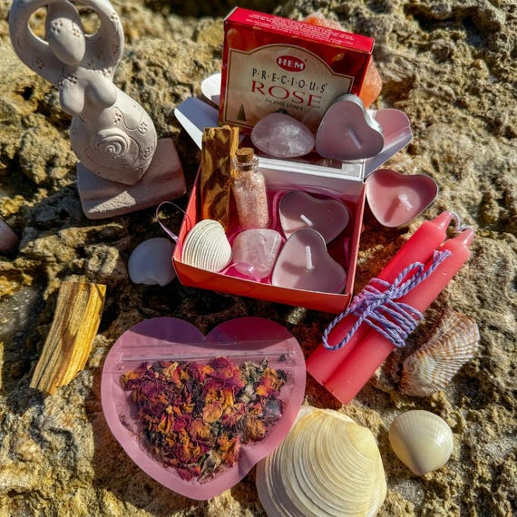 Aphrodite Altar Box: Rose Quartz, Pink Candles & Palo Santo