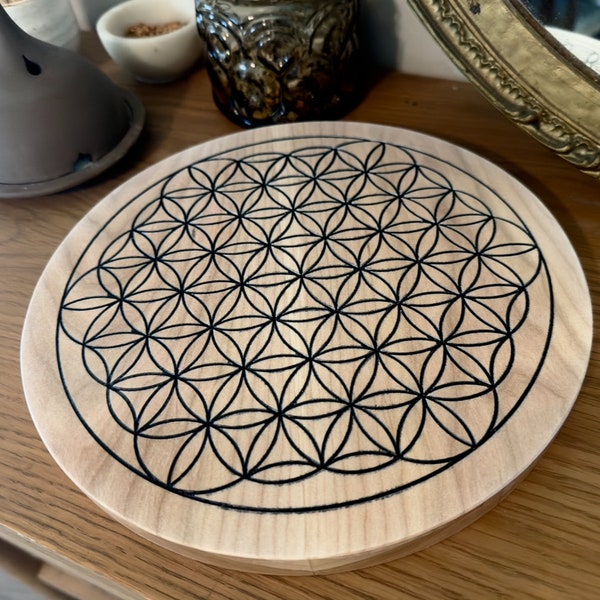 FLOWER OF LIFE crystal grid cherry wood gemstone board Holder pagan Wicca mandala Display tools decor Altar meditation Decoration Gift