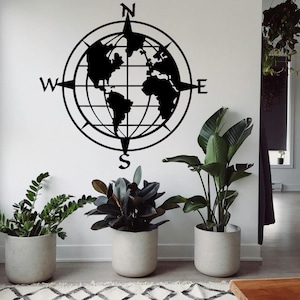 Globo, Arte de pared del mapa del mundo de metal, Brújula del mapa del mundo, Mapa del mundo geométrico, Brújula, Decoración de pared de metal, Decoración de pared, Decoración de brújula
