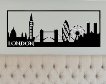 London Skyline Wandkunst, London, Hauptdekor, Bürodekor, moderne urbane Metallkunstwerk, zeitgenössisches Bürodekor, London Silhouette
