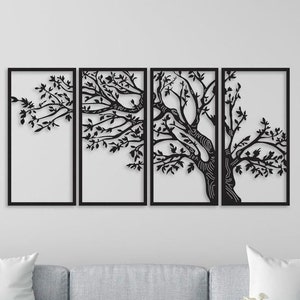 Modern Metal Wall Art, Tree of Life Metal Wall Art, Metal Branch Wall Decor, Large Metal Wall Art, 4 Panel Wall Art, Tree of Life Outdoor