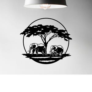 Elefantenfamilie Wandkunst, Safari-Wanddekor, Elefant, Wohnkultur, Elefant-Metalldekor, Metallwandkunst, Wandbehang, geometrische Wandkunst