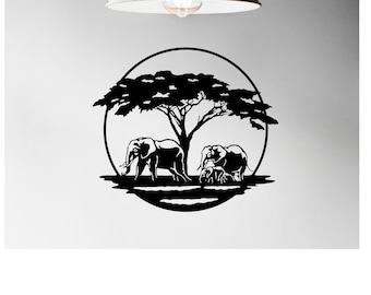 Elephant Family Wall Art, Safari Wall Decor, Elephant, Home Decor, Elephant Metal Decor, Metal Wall Art, Wall Hanging, Geometric Wall Art