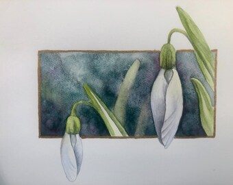 Snowdrops (study 2) - 4” x 6” Original Watercolor