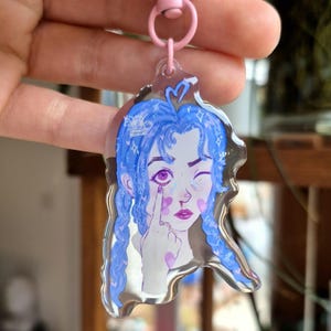 Porte-clés acrílico Arcane Jinx rose kawaii - Joli dessin de fan rose