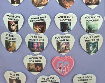 Broche de coração fofo - Arcane Pins Silco Jinx Vi Sevika / Você é fofo(a) Meme "Me mate"