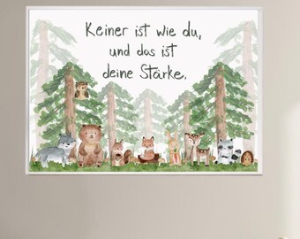 Children's poster of forest animals in watercolor style