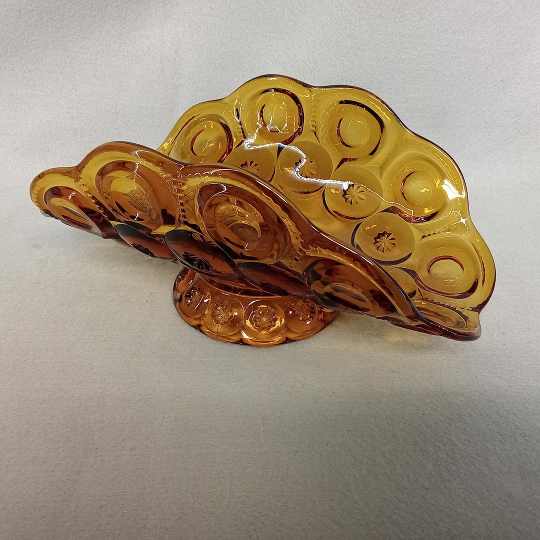 VTG LE Smith Amber Glass Banana Bowl Moon and Stars