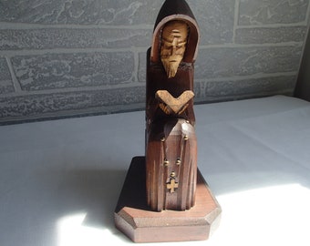 Vintage Wooden Monk Bookend