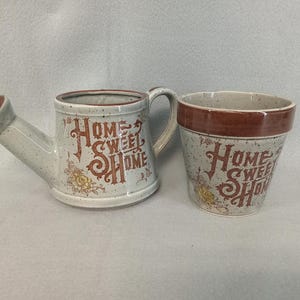 VTG 2pcs Home Sweet Home Ceramic Planter and Watering Can