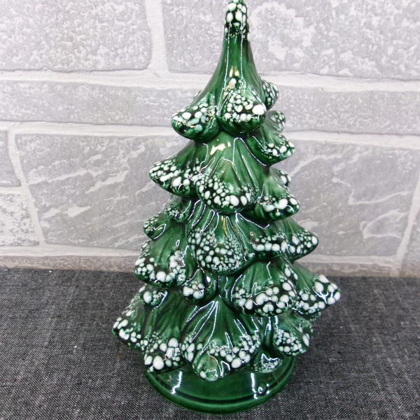 Vintage Ceramic Snowy Pine Tree 9" Holland Mold Christmas Evergreen